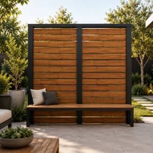 Outdoor Privacy Wall Screen with Bench