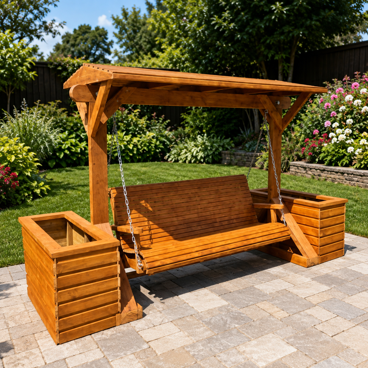 Wooden Swing & Planter Boxes